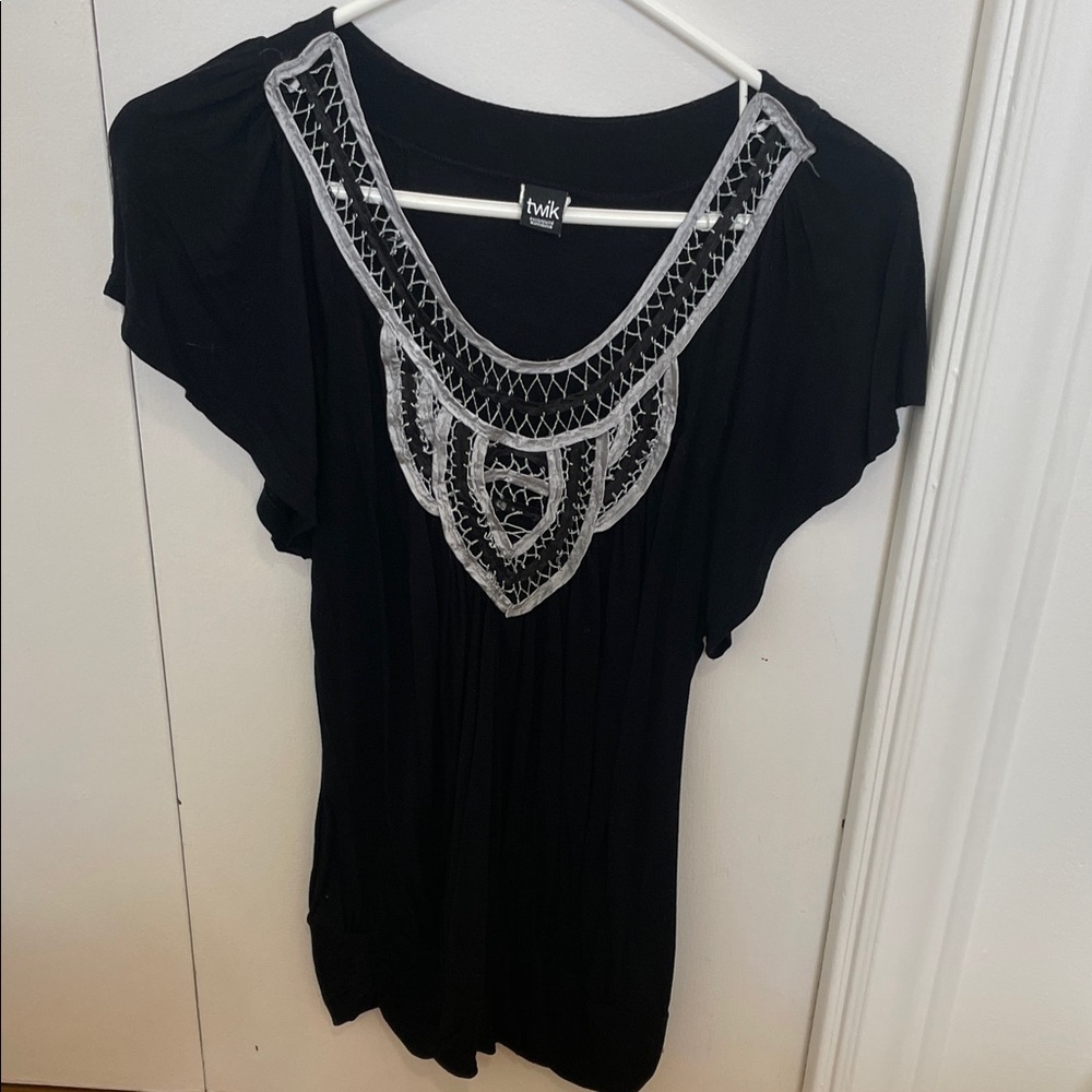 Twik Black Blouse with Silver Detailing
